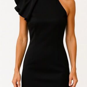 Vintage Bebe Y2K Elegant Black One-Shoulder ruffle Dress halter size small